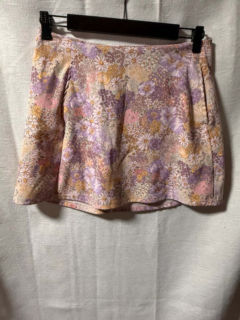 Altar'd State Purple Floral Print Mini Skirt with Pockets